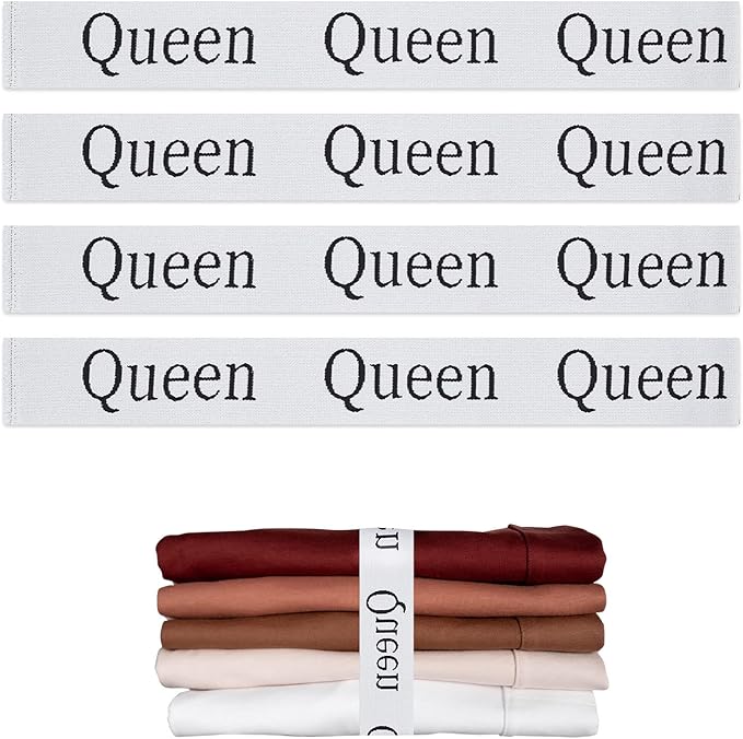 4PCS Bed Sheet Organizer Bands, Storage Labels and Sheet Keepers for Linen Closet - Elastic Bedding Straps for Foldable Bedsheet, Pillow Case, Duvet (Queen)