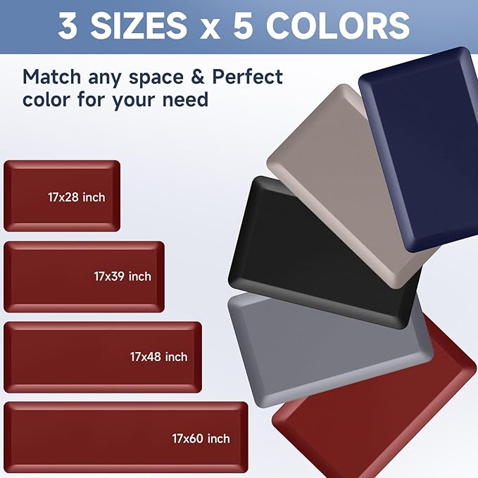4/5 Inch Thick Kitchen Mat Anti Fatigue Mat Kitchen Rugs Kitchen Decor Non-Slip, Stain & Water Resistant, Kitchen Mats Desk Mat for Kitchen, Office, Workshop, Red, 17'' x 60''