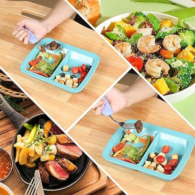 Adaptive Utensils,Weighted Angled Silverware,Parkinsons Aids,Angled Silverware Spoon and Fork Set for Elderly, Arthritis, Dementia, Disable, Handicapped Hands (Right Hand,Pack of 2,Purple)