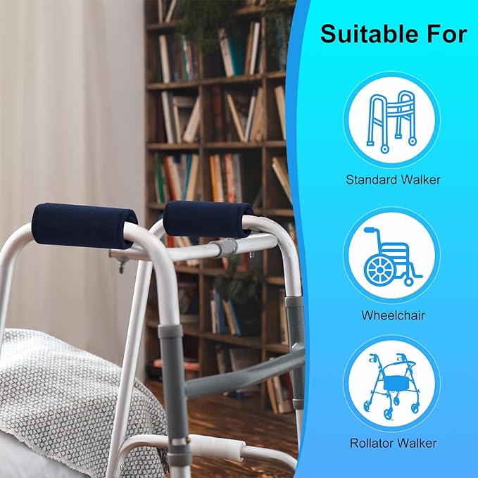 supregear Walker Grips (2 Pack), Soft Padded Hand Covers, Non-Slip Comfortable Cushion Padding for Folding Walker Handle, Moisture Wicking Mobility Accessory