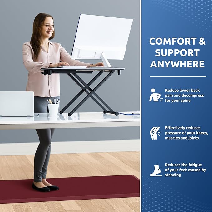 KitchenClouds Kitchen Mat Cushioned Anti Fatigue Kitchen Rug 17.3"x60" Waterproof Non Slip Kitchen Rugs and Mats Standing Desk Mat Comfort Floor Mats for Kitchen House Sink Office (Red)