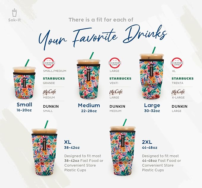 Sok It JavaSok Iced Coffee & Cold Soda Insulated Neoprene Cup Sleeve (Starry Splendor, Medium: 22-28oz)