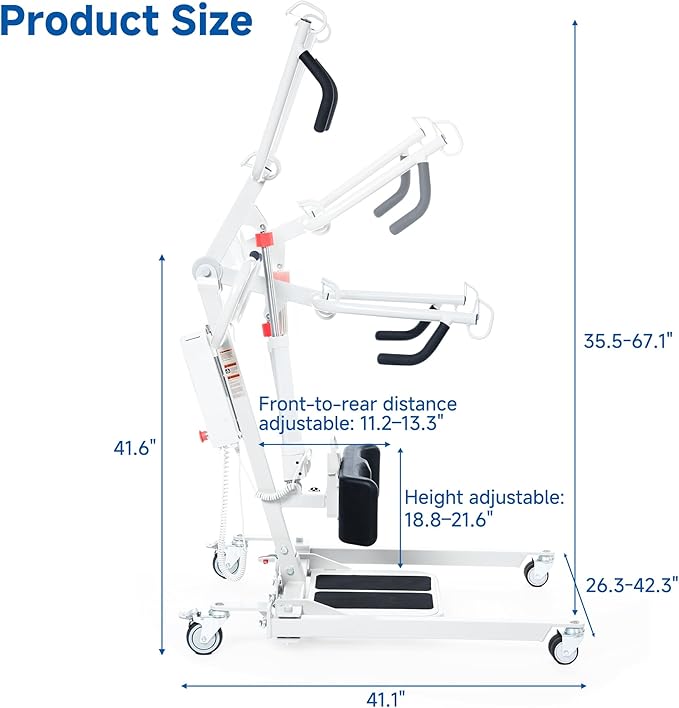 Stand Up Electric Patient Lift, Sit to Stand, Electric Power Patient Lift, Full Body Patient Transfer Lifter for Home Use and Facilities, 400 lb. Weight Capacity. Rechargeable Battery