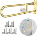 Toilet Grab Bar 30.3 Inch Gold, Munzong Anti-Slip Handicap Grab Bars with Paper Holder, Flip-Up Bathroom Safety Rails, Stainless Steel Knurled Support handrails for Seniors Elderly Disabled Pregnant