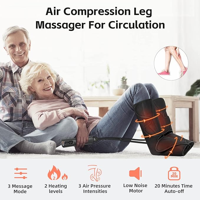 SHINE WELL Leg Compression Massager with Heat, Legs Massager for Circulation and Pain Relief, Heating Foot and Calf Massage Machine for Neuropathy Pain & Relief Edema, Gift for Mom Dad