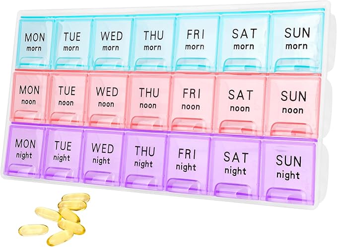 Large Weekly Pill Organizer 3 Times A Day,Travel Pill Cases ，Moisture-Proof 7 Day Pill Contaner,Medicine Pill Organizer, Portable for Pills Vitamin Fish Oil Supplements