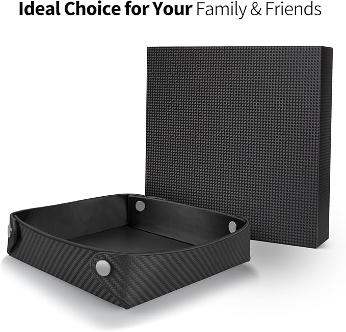 Leather Carbon Fiber Desktop Storage Tray, Decorative Catchall Organizer for Keys, Wallet, Watch, Jewelry, Entryway Table