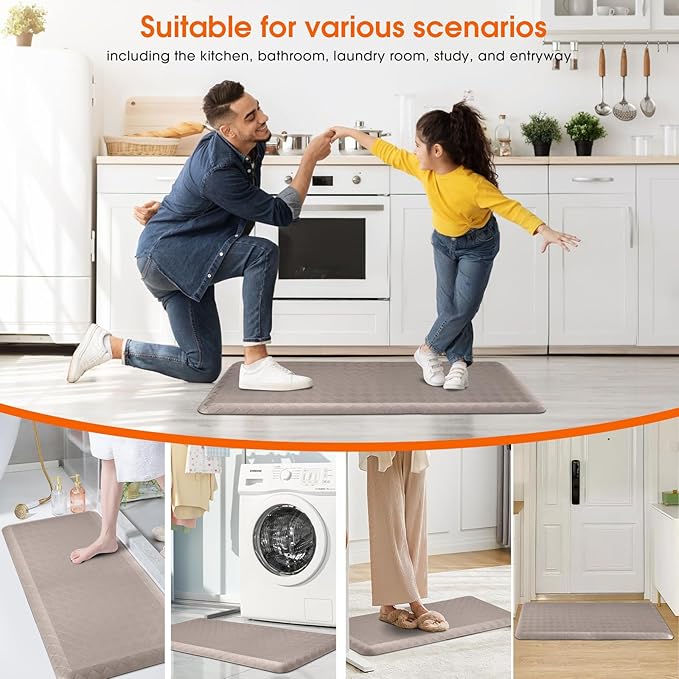 4/5 Inch Extra Thick Kitchen Mats for Floor,Non Slip Anti Fatigue Kitchen Rugs,Waterproof Stain Resistant Sink Mat,Cushioned Standing and Comfort Mats for Office (17"x39" Khaki)