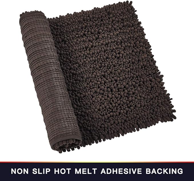 Walensee Large Bathroom Rug Non Slip Bath Mat (72x24 Inch Brown) Water Absorbent Super Soft Shaggy Chenille Machine Washable Dry Extra Thick Perfect Absorbant Best Plush Carpet for Shower Floor