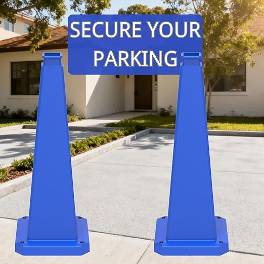 BESEA 3 Pack 28" Bright Blue Traffic Safety Cones with Weighted Base, High-Visibility Parking Cones for Driveways, Business Parking Lots, Garages, Indoor/Outdoor Use