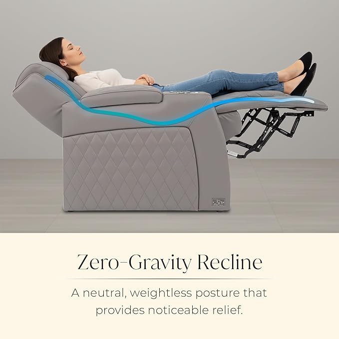 Seatcraft Apex Zero-Gravity CoolZero Italian Leather Home Theater Seating, Powered Headrest, Powered Lumbar, Powered Recline, Row of 3 Left Loveseat, Gray