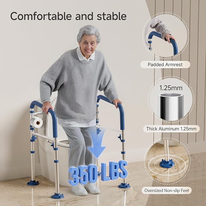 Toilet Safety Rails for Seniors,Height-Adjustable Toilet Frame Width-Adjustable Toilet Handles Toilet Rail Provides Support for Seniors ， Pregnant ，Disabled