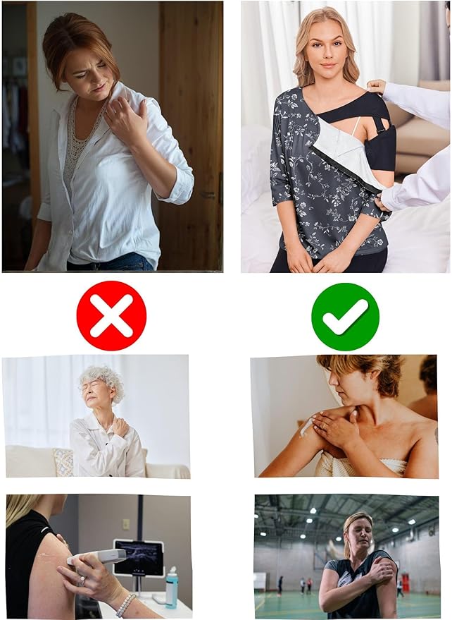 Deyeek Post Shoulder Surgery Shirt for Women Chemo Tear Away Shirt Snap Button 3/4 Sleeve Recovery Adaptive Clothing
