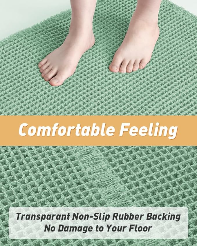 AMOAMI Upgraded Waffle Bath Mat, Super Absorbent Non Slip Bath Mats for Bathroom Floor, Machine Washable Bathroom Rugs with Tassels, Rubber Backed Bathroom Mats, Ultra Soft, 17" x 24", Sage