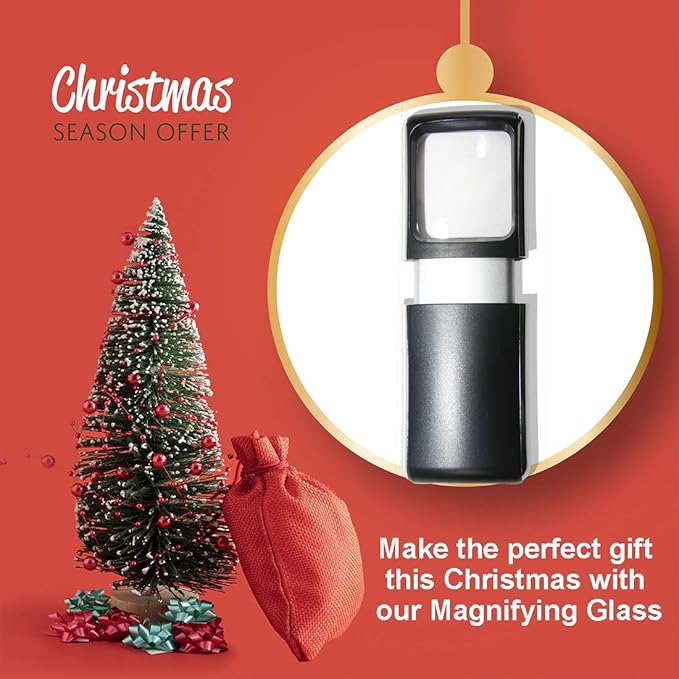 Small-Magnifying-Glass with LED-Light 3X Lighted-Pocket EasY Magnifier -Hand Held Lighted Magnify Glasses for Close Work Reading Books Pill Bottles; Mini Lens for Visually Impaired A Low Vision Aid