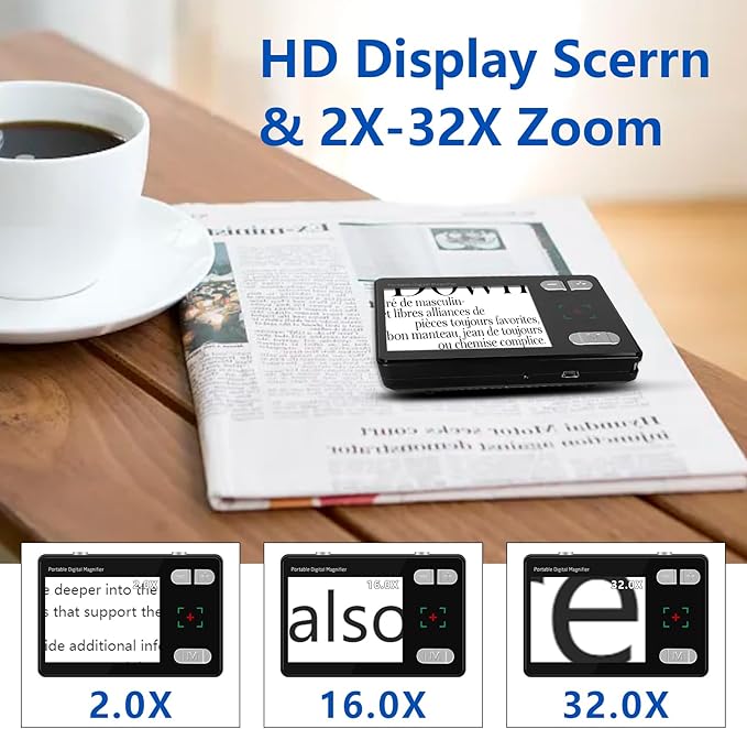 Digital Magnifier 3.5 Inch, 2X-32X Zoom Portable Digital Video Magnifier,LCD Screen Video Aids Digital Magnifier for The Visually Impaired, Low Vision, Color Blindness, Amblyopia