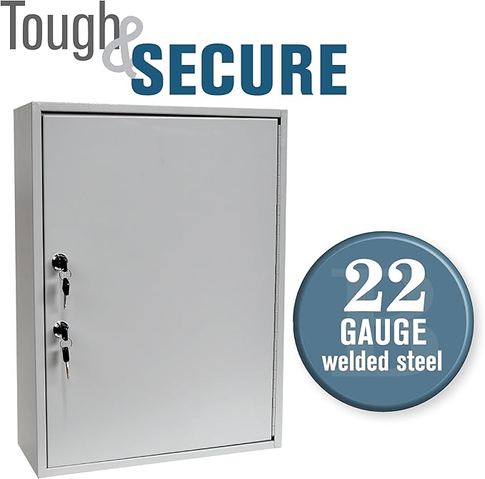 BankSupplies STEELMASTER 320 Key Cabinet - Dual Lock Control Key Box - Welded 22 Gauge Steel Construction - Scratch Resistant - Write-On Key Tags for Easy Identification