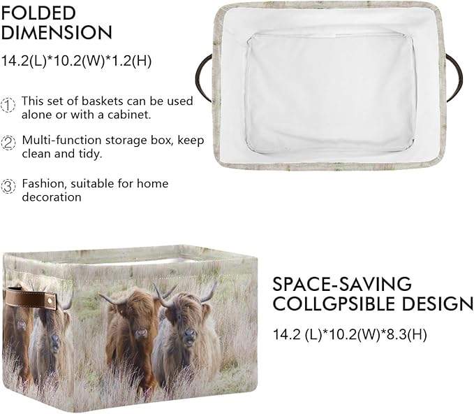 Highland Cows Storage Basket Cube Storage Bins Organizer Bag Collapsible Closet Shelf Baskets with handle for Cloth Book 14.2×10.2×8.3 IN