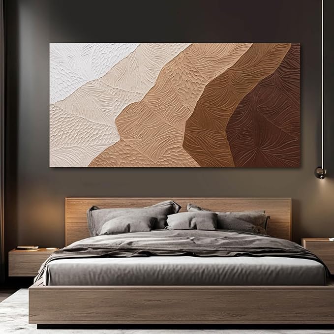 SOUGUAN White and Brown Home Wall Decor Textured Large Canvas Wall Art Contemporary Art Painting 29"x58" Artwork for Living Room Office