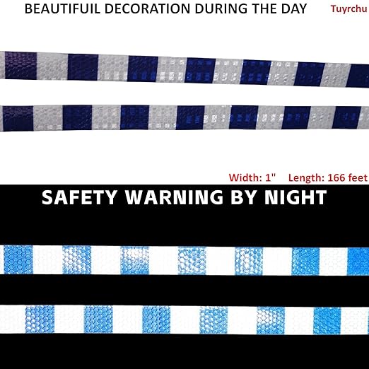 Blue and White Reflective Tape Outdoor Waterproof 1 inch X 166 feet, High Visibility Hazard Conspicuity Safety Marking Tape