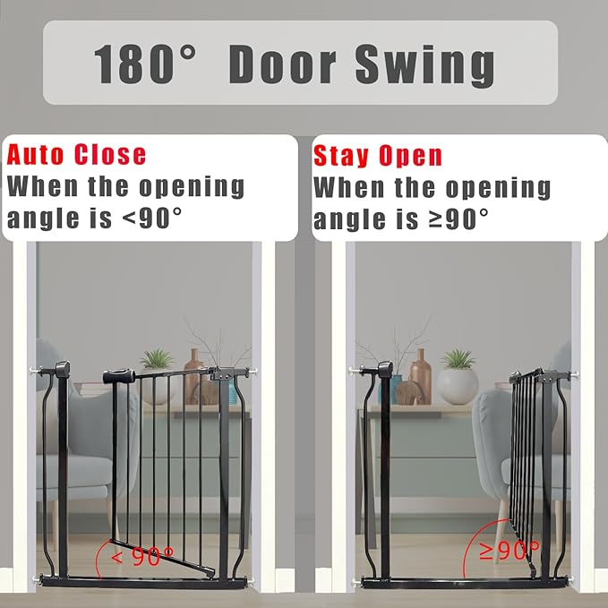 Extra Wide Baby Gate 62-67 Inch, Pressure Mounted Safety Child & Pet Gate - Black Metal - Large Walk Through - Long - for House Doorways & Stairs, 30 Inch Tall