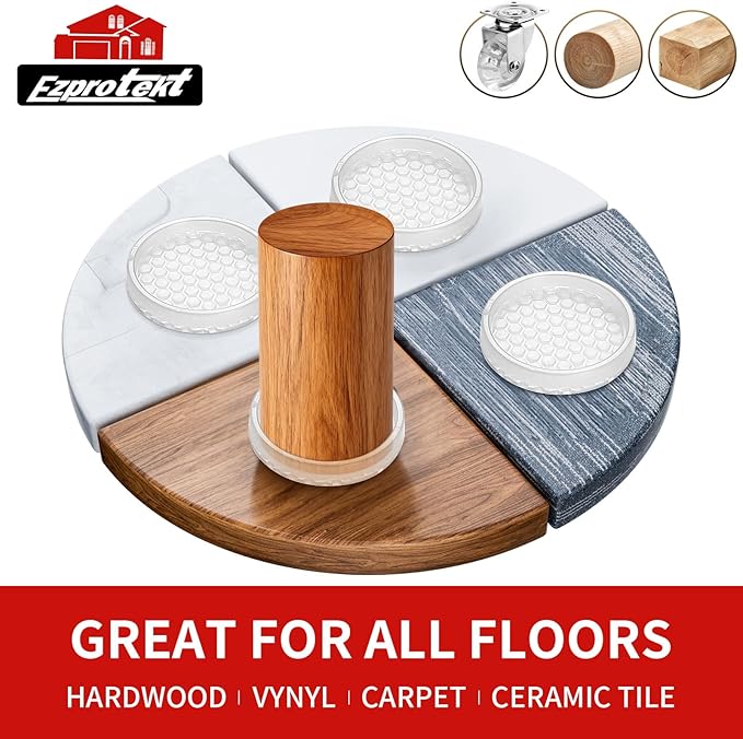 Ezprotekt Non Slip Furniture Pads, 4 Pcs 2" Anti Skid Rubber Caster Cups, Anti-Slip Round Furniture Coasters for Hardwood Floors, Anti Slide Floor Protectors for Bed Couch Stoppers (Clear)