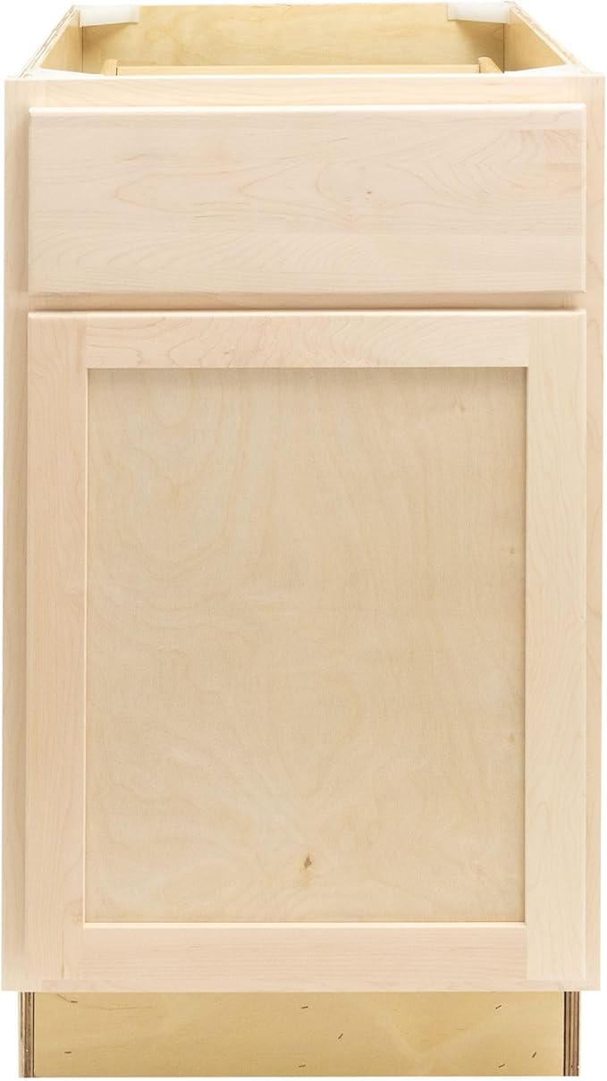 Quicklock RTA (Ready-to-Assemble) | Base Kitchen Cabinets - Shaker Style | Made in America (Raw Maple, 18" Wx34.5 Hx24 D Waste Basket Base)