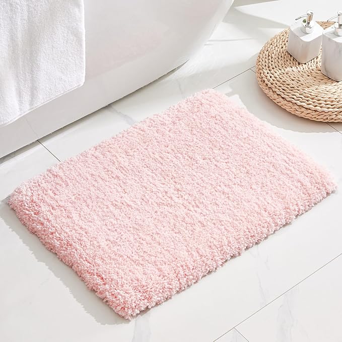 Pink Bathroom Rug 20x32 Non Slip Fluffy Bath Mat for Bathroom Floor Washable Plush Luxury Bath Rug for Tub Soft Shaggy Absorbent Shower Sink Mat