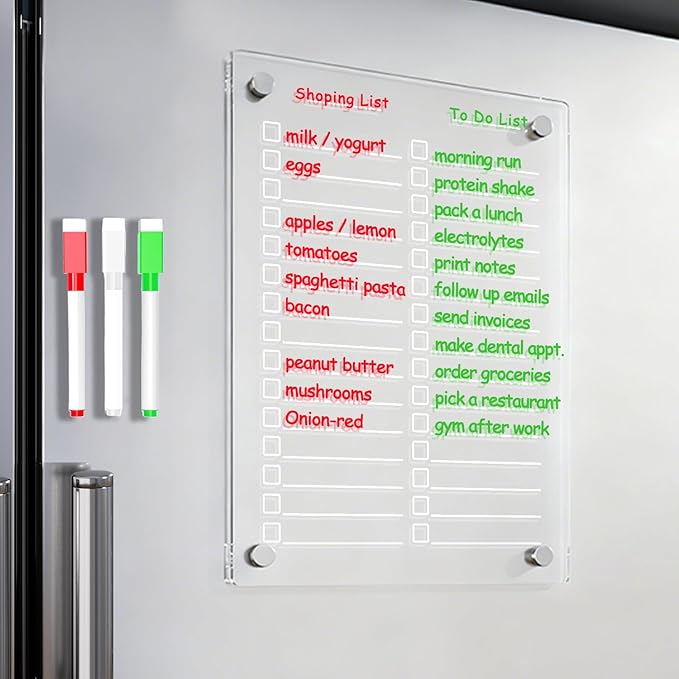 Magnetic Dry Erase to Do List Board for Fridge, 12 X 8 inch Acrylic Shopping List Whiteboard with 3 Markers