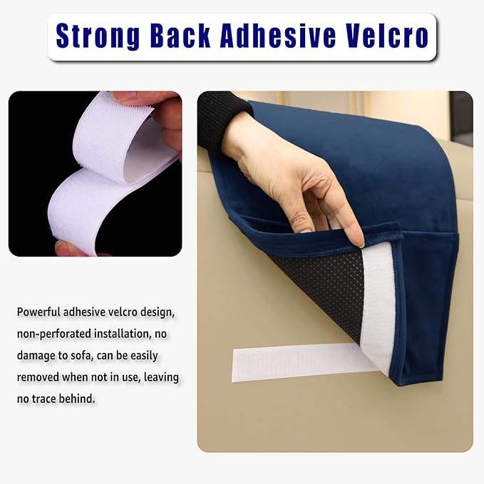 Adjustable Headrest Pillow for Recliners and Armchairs - Non-Slip Velvet Cushion for Neck Support and Pain Relief (Navy)