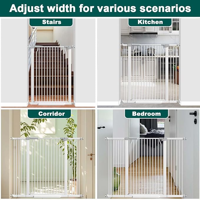 Fairy Baby 40.5" Extra Tall Baby Gate, 72.3"-76.7" Extra Wide Long Pet Gate, Metal Auto Close Safety Child Gate Indoor, Pressure Mounted Dog Gate No Climb Fence for Stairs Doorways Kid or Pet, White