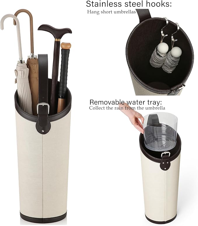 Artificial Leather Umbrella Holder Rack Hallyway Cane Stand for Entryway Large Capacity Can Storage 10 Umbrella Mid-Century Modern Stylish Umbrella Storage with Removable Drip Water Tray