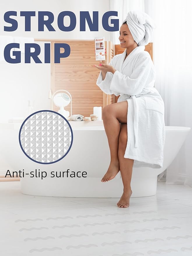 Anti Slip Shower Stickers, Adhesive Decals Safety Strips with Scraper for Bath Tub, Shower Floor, Stairs, 24 Pieces (Clear)