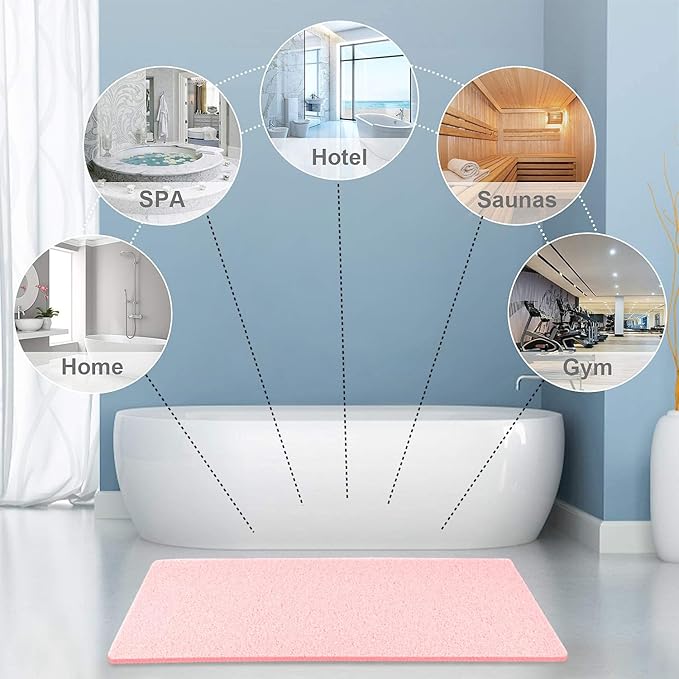 godehone Shower Mats Non Slip Without Suction Cups, PVC Loofah Bathroom Mats, Loofah Mats for Shower and Bathroom, Quick Drying, 23.6× 47.2 Inch, Pink