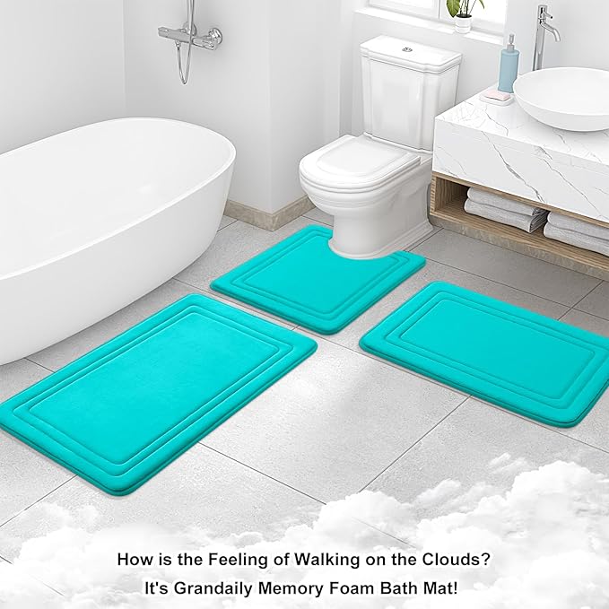 Grandaily Memory Foam Bath Mat Rug 24x16, Ultra Soft, Non-Slip and Absorbent Bathroom Rugs, Machine Wash Dry, Comfortable Bath Carpet for Bathroom Floor, Tub and Shower, Teal
