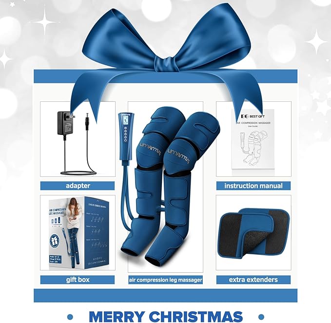 Air Compression Leg Massager with Heat - Ideal Christmas, Mother's Day and Father's Day Gifts for Men, Women, Dad, Mom - Relieves Foot and Knee Pain, Eases Varicose Veins, Cramps, Swelling and Edema