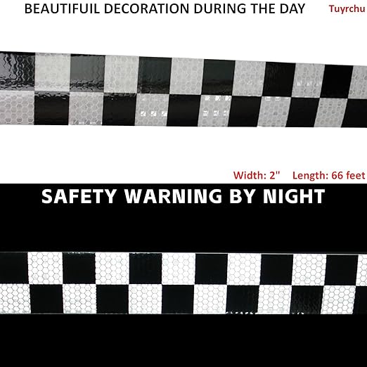 Black White Reflective Tape 2 inch X 66 feet, Outdoor Waterproof Hazard Conspicuity Warning Industrial Marking Tape