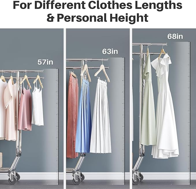 HOKEEPER Clothes Rack Heavy Duty Clothing Rack Load 650 LBS Collapsible Garment Rack with Wheels Double Rod Clothes Rack for Hanging Clothes Commercial Portable Closet Rack with Shelves 22"D*75"W*68"H