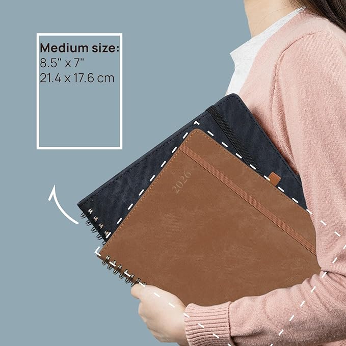 POPRUN 2026 Weekly Planner 30-Mintue (Medium 7'' x 8.5'') - From Jan 2026 to Dec 2026 - Two Pages Per Week Appointment Book with Monthly Tabs, Softcover, Inner Pocket, Pen Holder - Midnight Green