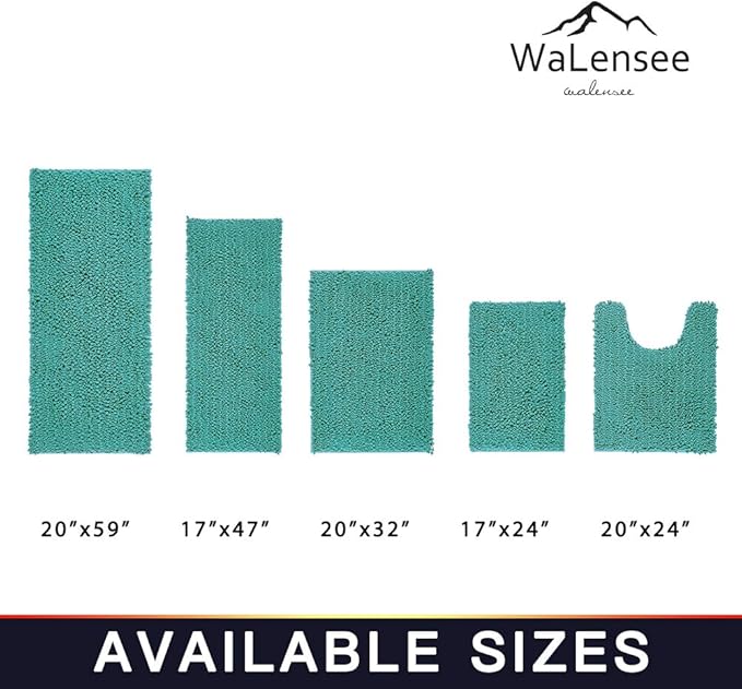 Walensee Bathroom Rug Non Slip Bath Mat (32x20 Inch Turquoise) Water Absorbent Super Soft Shaggy Chenille Machine Washable Dry Extra Thick Perfect Absorbant Best Large Plush Carpet for Shower Floor