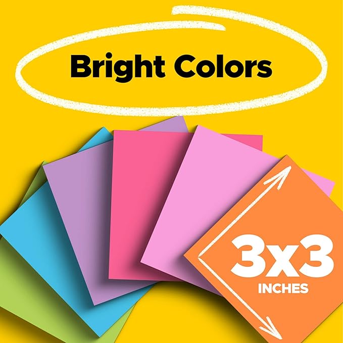Post-it Super Sticky Notes, Assorted Bright Colors, 3x3 in, 15 Pads, 45 Sheets/Pad, 2X The Sticking Power, Recyclable, Multi-Color (Pack of 6)