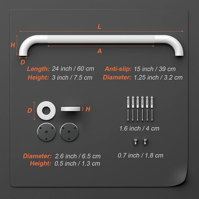 2 Pack 24 Inch Oil Rubbed White Shower Grab Bars w/Anti-Slip knurled Grip, iMomwee Stainless Steel Wall Mount Bathroom Safety Balance Handrail, Handicap Elderly Senior Assist Textured Grab Bar Handle