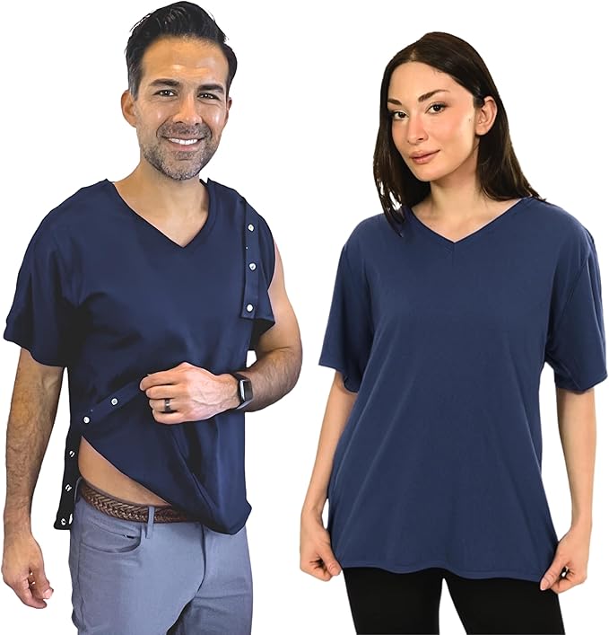 Inspired Comforts Unisex Post Surgery & Rehab V Neck Dual Access Snap Shirt