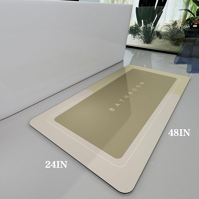 Bath Mat, Bathroom Mat Rugs Super Absorbent Shower Mats Non Slip Quick Dry Thin Rubber Mats for Bathroom Floor Fit Under Door, Shower Rug for Bathtub, Shower, Beige