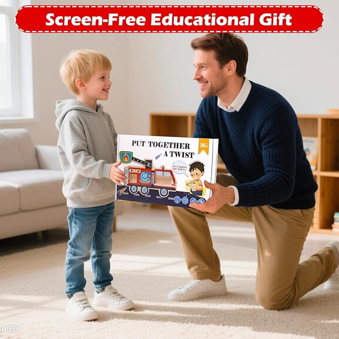 Montessori Screwdriver Busy Board Fire Truck – Wooden STEM Fine Motor Skills Sensory Learning Toy for Kids Ages 3–6, Great Gift for Boys and Girls