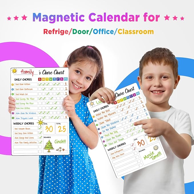 Magnetic Chore Chart for Kids with 8 Markers,3 Pack 8"x12" Dry Erase Chore Chart for Multiple Kids, Behavior Chart for Kid at Home, Responsibility Chart for Children/Teens/Adults, Black Chore Board