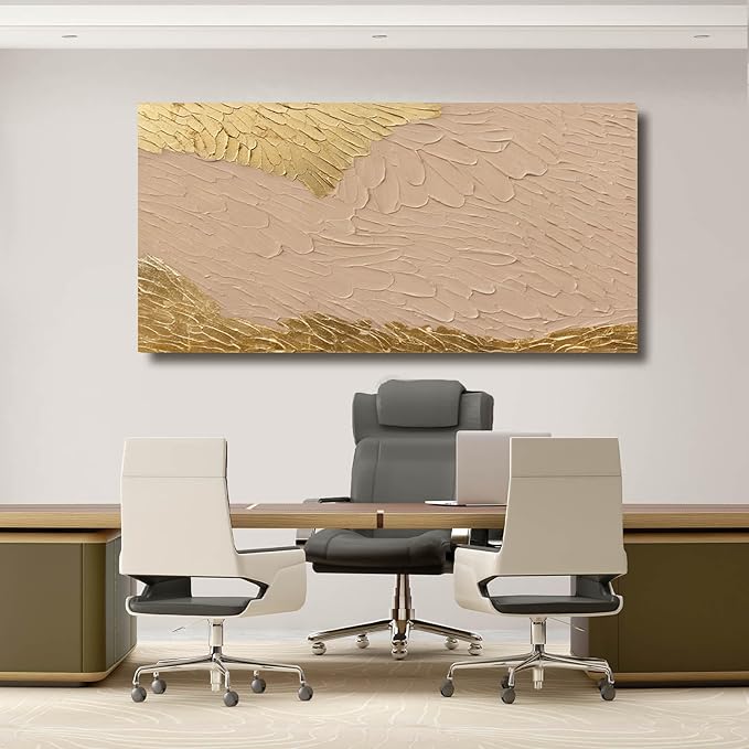 SOUGUAN Neutral Home Wall Decor Pink and Gold Wall Art Abstract Decorative Painting 24"x48" Large Pictures for Dining Room Artwork for Bedroom