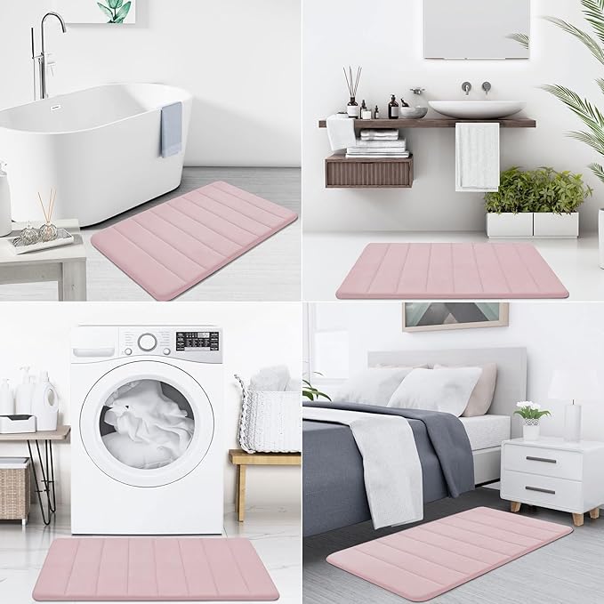 Buganda Memory Foam Bath Mat, 47" x 24", Ultra Soft and Non-Slip Bathroom Rugs, Water Absorbent and Machine Washable Bath Rug Runner for Bathroom, Shower, and Tub, Peach