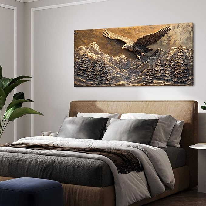 Brown Retro Country Eagle Wall Art for Living Room Canvas Painting Prints Rustic Mountain Sky Vintage Art Deco Modern Artwork Office Bedroom Farmhouse Decor Large