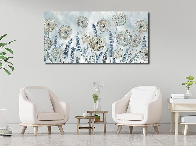 VEAEE Farmhouse Canvas Wall Art - Flowers Dandelion Wall Pictures,Living Room Decor,Nature Artwork Prints Abstract Grass Paintings for Bedroom Home Office Decoration 29"x58"